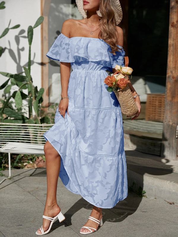 Solid Color One-Shoulder High-Waist Dress – Elegant Fit for Resort & Summer