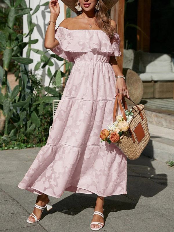 Solid Color One-Shoulder High-Waist Dress – Elegant Fit for Resort & Summer