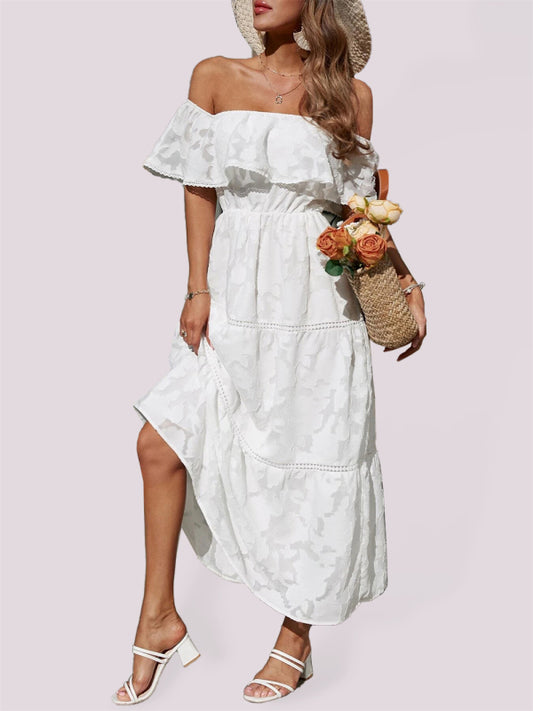 Solid Color One-Shoulder High-Waist Dress – Elegant Fit for Resort & Summer