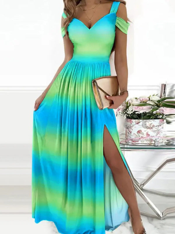 Printed V-Neck Sleeveless Slit Maxi Dress – Elegant Spring-Summer Style