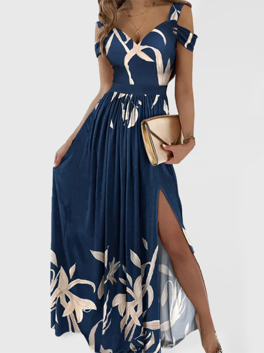 Printed V-Neck Sleeveless Slit Maxi Dress – Elegant Spring-Summer Style
