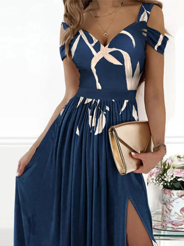 Printed V-Neck Sleeveless Slit Maxi Dress – Elegant Spring-Summer Style