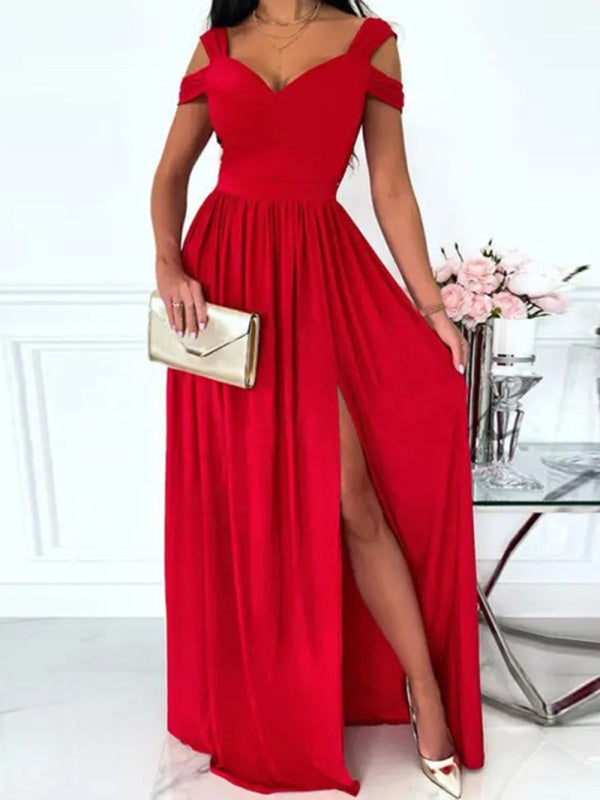 Printed V-Neck Sleeveless Slit Maxi Dress – Elegant Spring-Summer Style