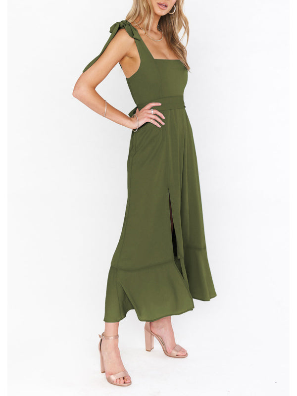 Elegant Sleeveless High-Waisted French Slit Dress – Commuter Style