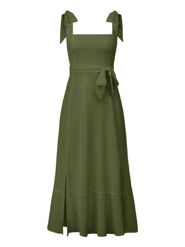Elegant Sleeveless High-Waisted French Slit Dress – Commuter Style