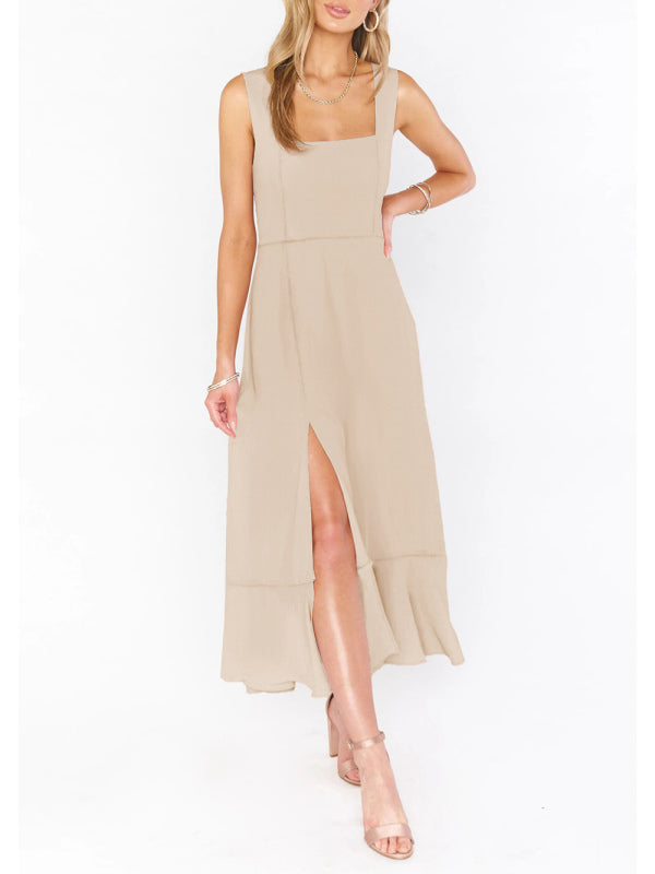 Elegant Sleeveless High-Waisted French Slit Dress – Commuter Style