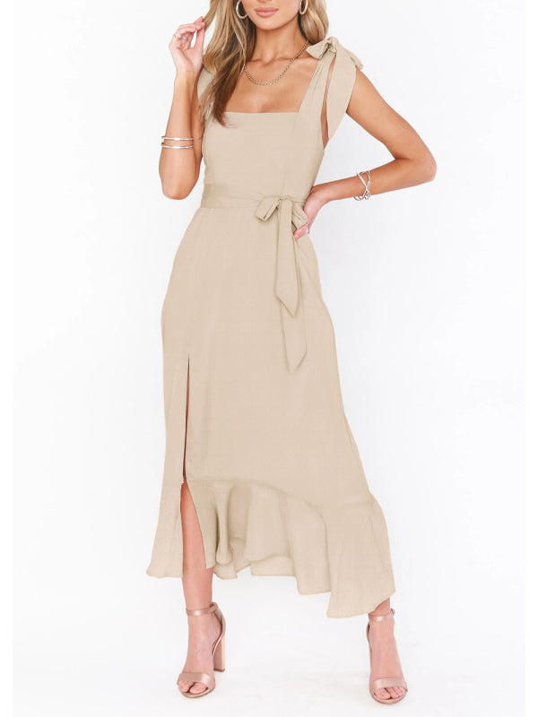 Elegant Sleeveless High-Waisted French Slit Dress – Commuter Style