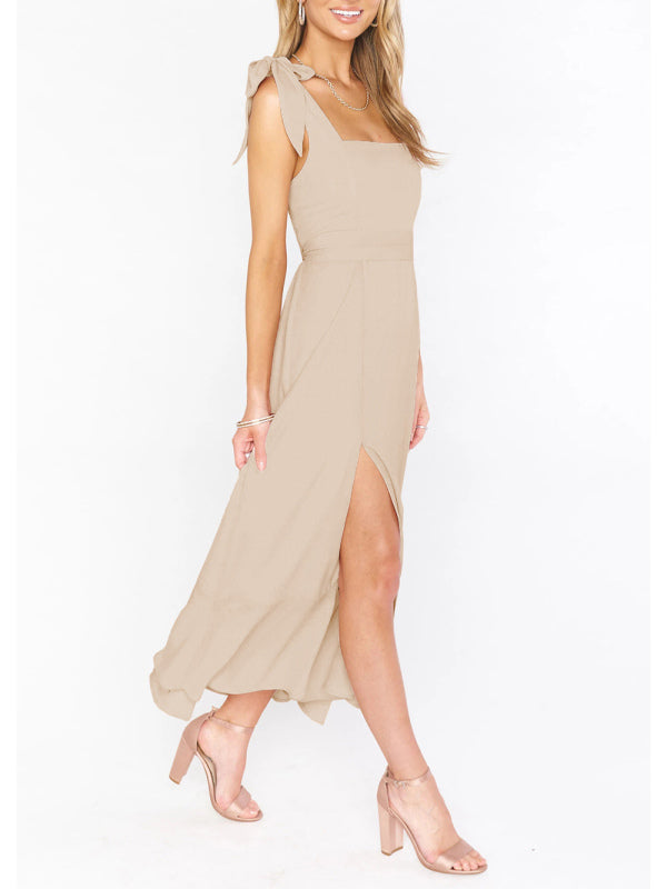 Elegant Sleeveless High-Waisted French Slit Dress – Commuter Style