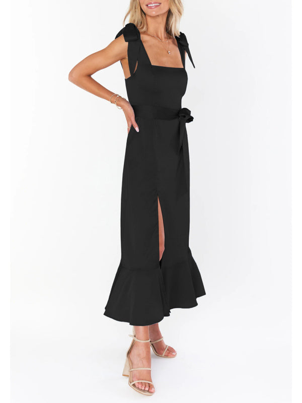 Elegant Sleeveless High-Waisted French Slit Dress – Commuter Style