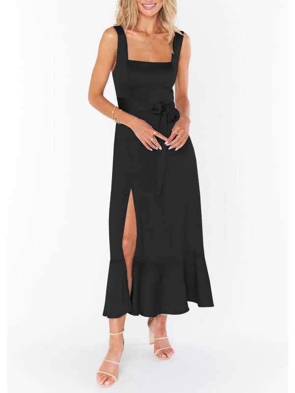 Elegant Sleeveless High-Waisted French Slit Dress – Commuter Style