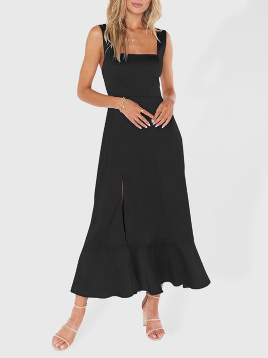 Elegant Sleeveless High-Waisted French Slit Dress – Commuter Style