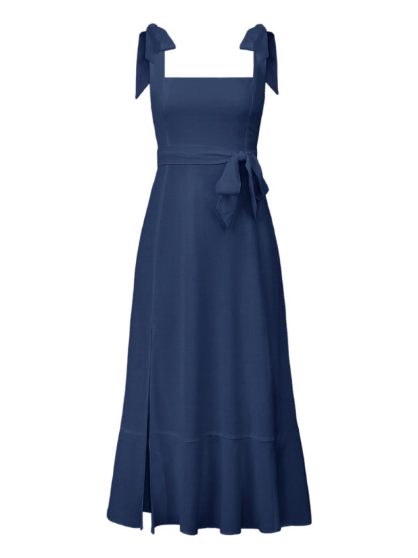 Elegant Sleeveless High-Waisted French Slit Dress – Commuter Style