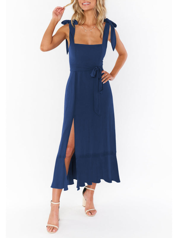 Elegant Sleeveless High-Waisted French Slit Dress – Commuter Style