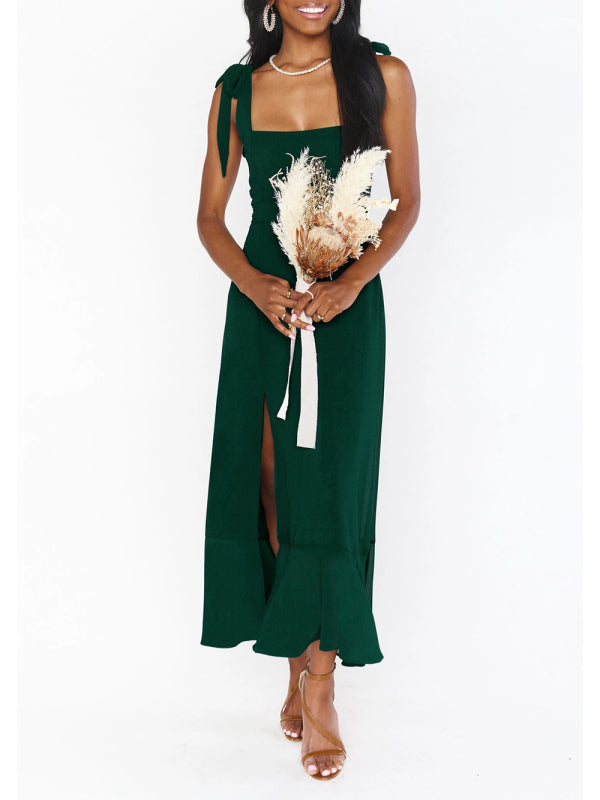 Elegant Sleeveless High-Waisted French Slit Dress – Commuter Style