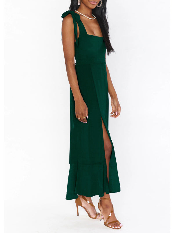 Elegant Sleeveless High-Waisted French Slit Dress – Commuter Style