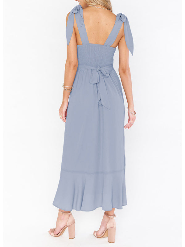 Elegant Sleeveless High-Waisted French Slit Dress – Commuter Style
