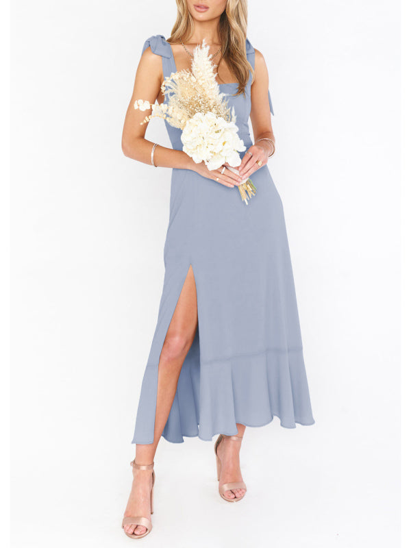 Elegant Sleeveless High-Waisted French Slit Dress – Commuter Style