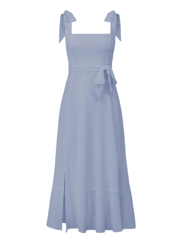 Elegant Sleeveless High-Waisted French Slit Dress – Commuter Style