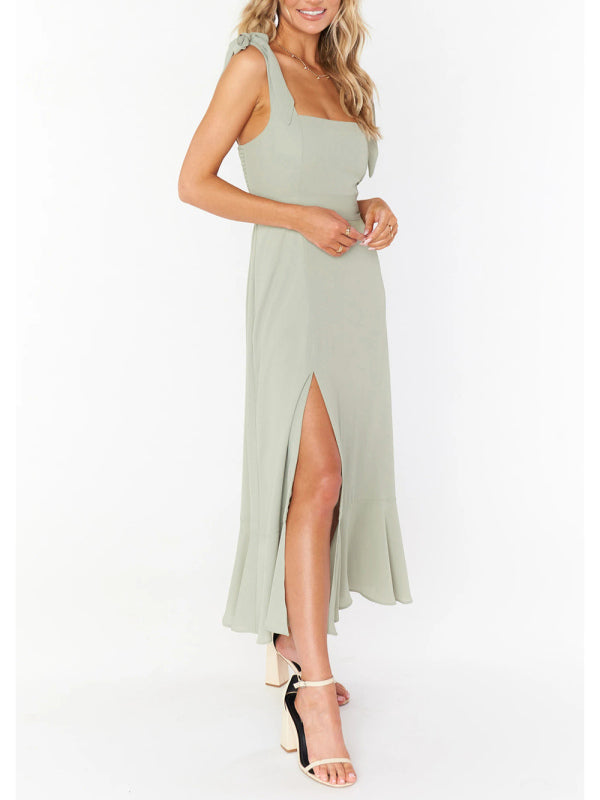 Elegant Sleeveless High-Waisted French Slit Dress – Commuter Style