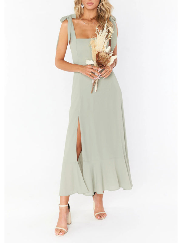 Elegant Sleeveless High-Waisted French Slit Dress – Commuter Style
