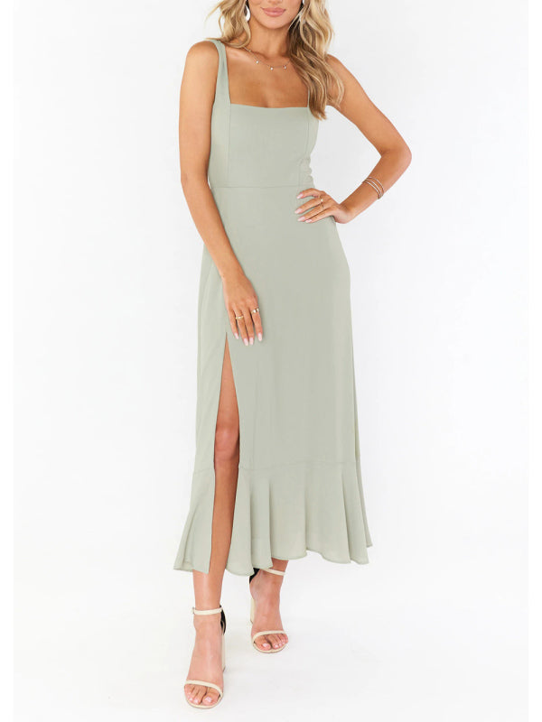 Elegant Sleeveless High-Waisted French Slit Dress – Commuter Style