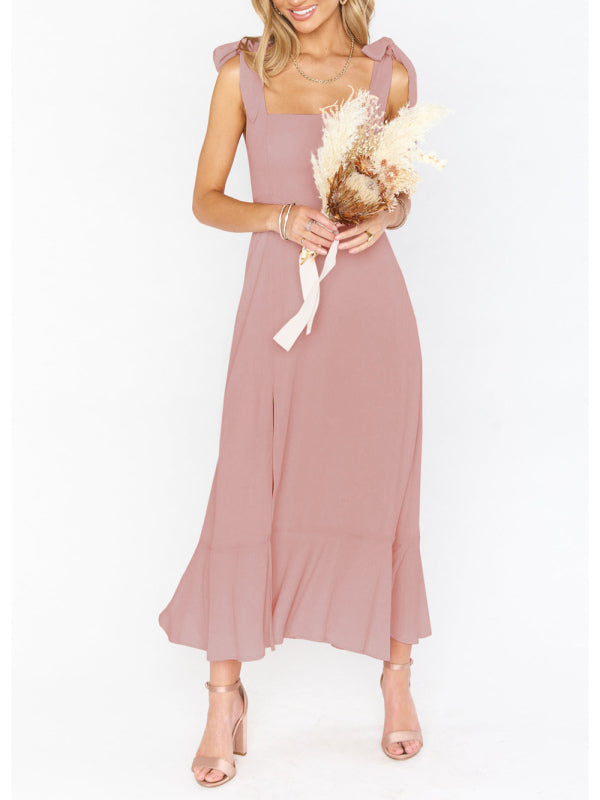Elegant Sleeveless High-Waisted French Slit Dress – Commuter Style