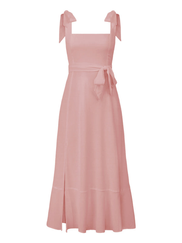 Elegant Sleeveless High-Waisted French Slit Dress – Commuter Style