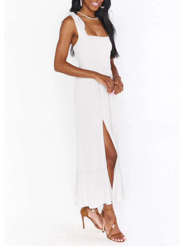 Elegant Sleeveless High-Waisted French Slit Dress – Commuter Style