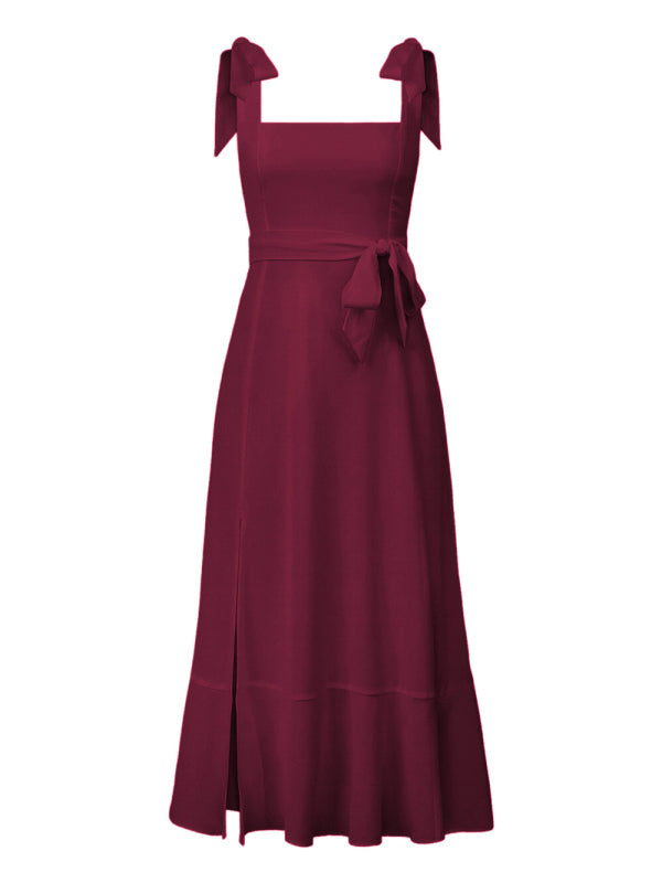 Elegant Sleeveless High-Waisted French Slit Dress – Commuter Style