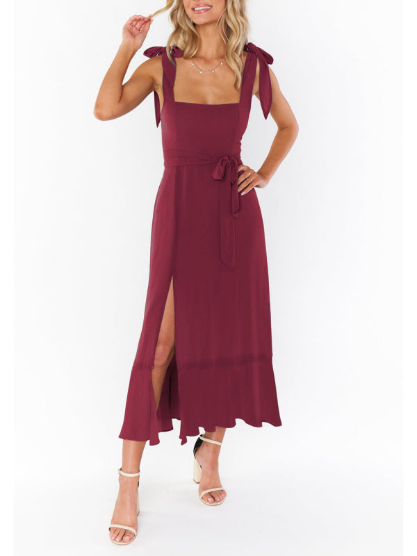 Elegant Sleeveless High-Waisted French Slit Dress – Commuter Style