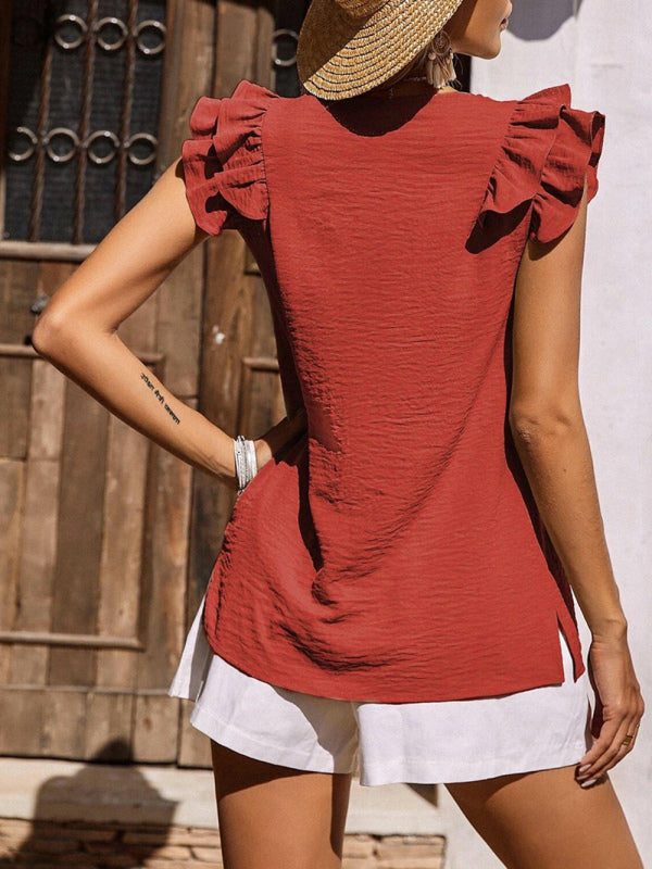 Women's V-Neck Ruffle Sleeveless Summer Top