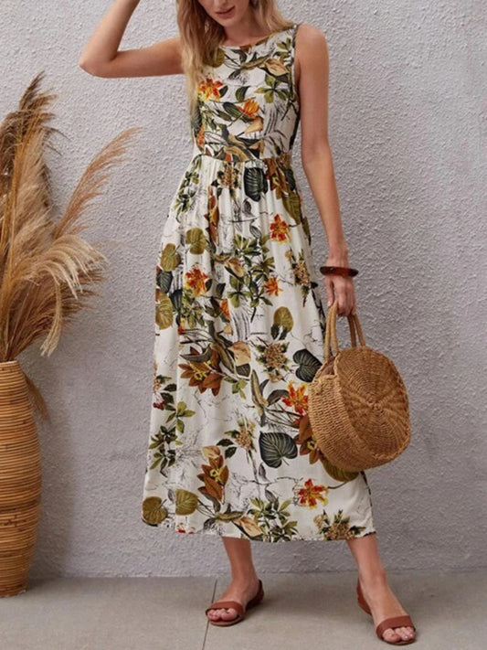 Cracker Khaki Sleeveless Maxi Dress – Full-Length Rayon Vacation Dress