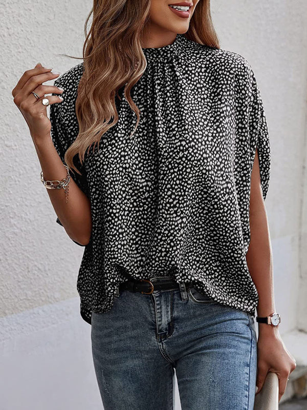 Printed Dolman Sleeve Turtleneck Top