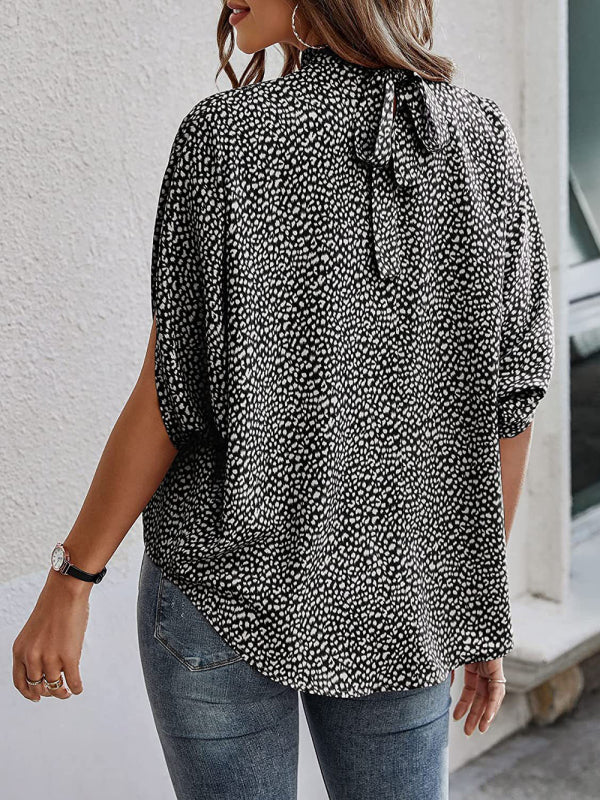 Printed Dolman Sleeve Turtleneck Top