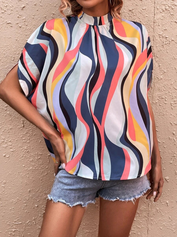 Printed Dolman Sleeve Turtleneck Top