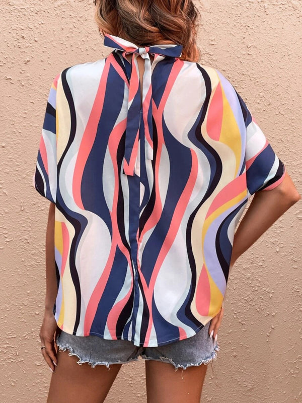Printed Dolman Sleeve Turtleneck Top