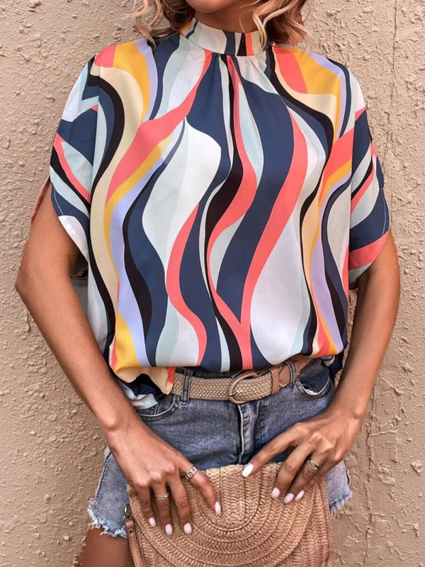 Printed Dolman Sleeve Turtleneck Top