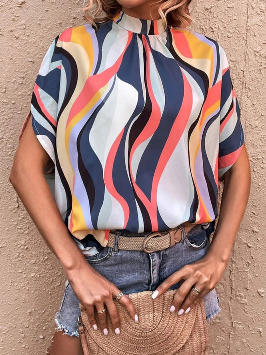 Printed Dolman Sleeve Turtleneck Top
