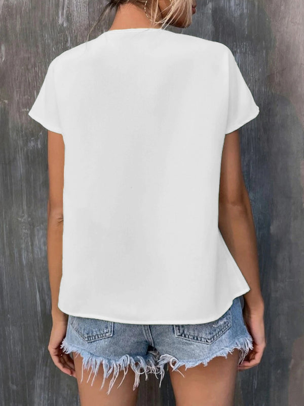 Embroidered Tassel Tie Batwing Sleeve Shirt