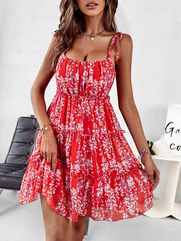 Boho Square-Neck Floral Summer Dress – Sleeveless Woven Midi