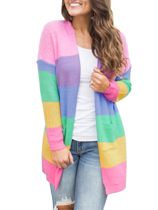 Rainbow Striped Knit Cardigan
