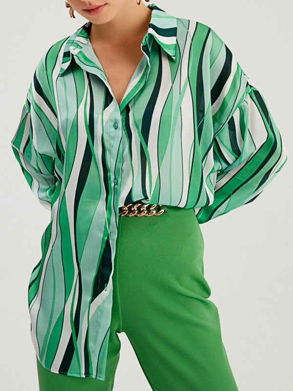 Striped Digital Print Long Sleeve Shirt