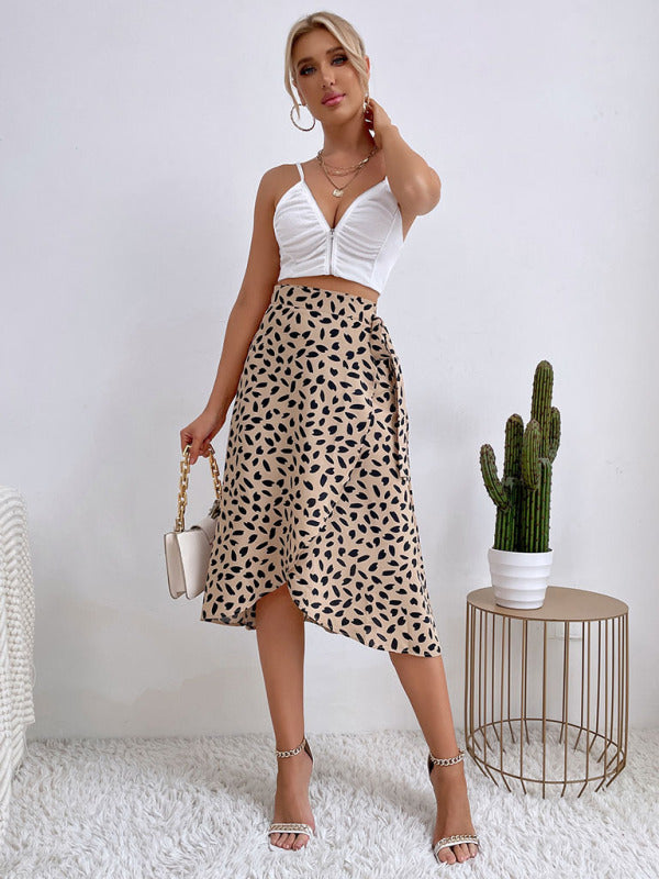 Polka Dot High-Waist Slit Skirt