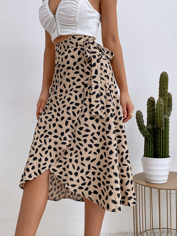 Polka Dot High-Waist Slit Skirt