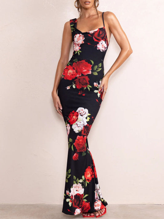 Floral Spaghetti Strap Long Dress – Elegant & Sexy