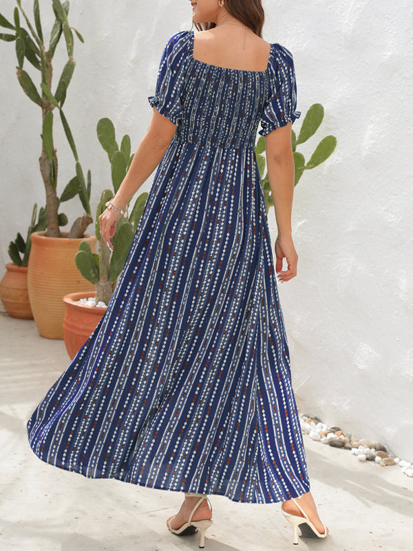 One-Shoulder Vertical Stripe Holiday Slit Dress – Boho Summer Favorite