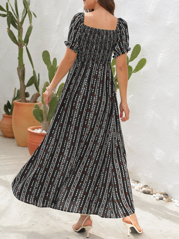 One-Shoulder Vertical Stripe Holiday Slit Dress – Boho Summer Favorite