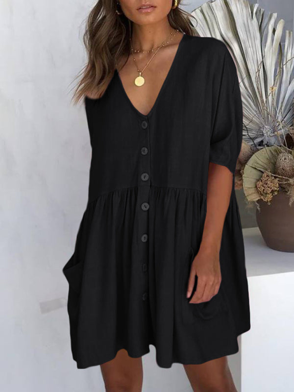 Cotton Slub Button-Down Sleeveless Beach Dress Cover-Up – Relaxed Fit