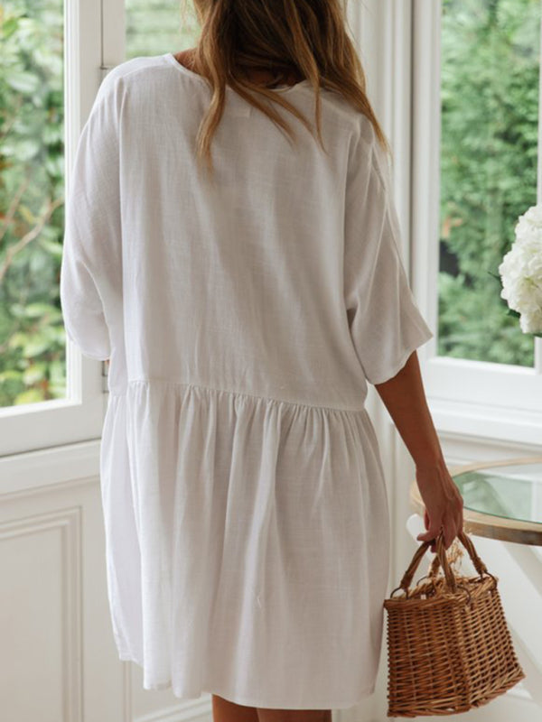 Cotton Slub Button-Down Sleeveless Beach Dress Cover-Up – Relaxed Fit