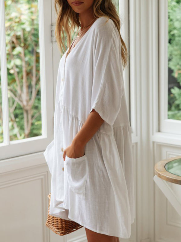 Cotton Slub Button-Down Sleeveless Beach Dress Cover-Up – Relaxed Fit